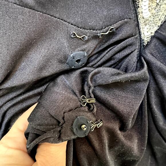 Reem Acra Beaded Embellished Mesh Back Gown Navy Blue Size 4 - Picture 5 of 13